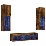 Mobili TV a Muro con LED 5pz Rovere Fumo in Legno truciolato