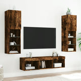 Mobili TV a Muro con LED 5pz Rovere Fumo in Legno truciolato
