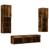 Mobili TV a Muro con LED 5pz Rovere Fumo in Legno truciolato