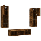 Mobili TV a Muro con LED 5pz Rovere Fumo in Legno truciolato