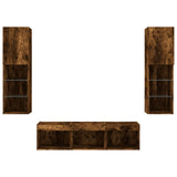 Mobili TV a Muro con LED 5pz Rovere Fumo in Legno truciolato