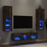 Mobili TV a Muro con LED 5pz Rovere Fumo in Legno truciolato