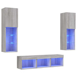 Mobili TV a Muro con LED 5pz Grigio Sonoma in Legno truciolato