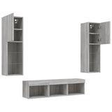 Mobili TV a Muro con LED 5pz Grigio Sonoma in Legno truciolato