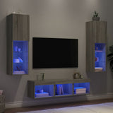 Mobili TV a Muro con LED 5pz Grigio Sonoma in Legno truciolato