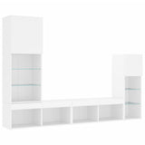 Mobili TV a Muro con LED 4pz Bianchi in Legno truciolato