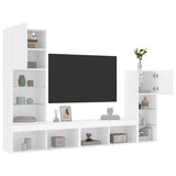 Mobili TV a Muro con LED 4pz Bianchi in Legno truciolato