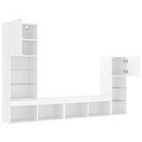 Mobili TV a Muro con LED 4pz Bianchi in Legno truciolato
