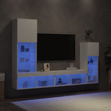 Mobili TV a Muro con LED 4pz Bianchi in Legno truciolato
