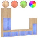 Mobili TV a Muro con LED 4pz Rovere Sonoma Legno truciolato