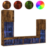 Mobili TV a Muro con LED 4pz Rovere Fumo in Legno truciolato