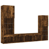 Mobili TV a Muro con LED 4pz Rovere Fumo in Legno truciolato