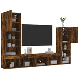 Mobili TV a Muro con LED 4pz Rovere Fumo in Legno truciolato