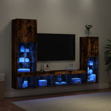 Mobili TV a Muro con LED 4pz Rovere Fumo in Legno truciolato