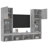 Mobili TV a Muro con LED 5pz Grigio Cemento Legno truciolato