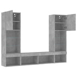 Mobili TV a Muro con LED 5pz Grigio Cemento Legno truciolato
