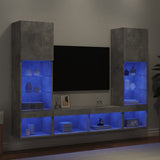 Mobili TV a Muro con LED 5pz Grigio Cemento Legno truciolato
