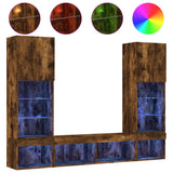 Mobili TV a Muro con LED 5pz Rovere Fumo in Legno truciolato