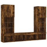 Mobili TV a Muro con LED 5pz Rovere Fumo in Legno truciolato