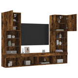 Mobili TV a Muro con LED 5pz Rovere Fumo in Legno truciolato