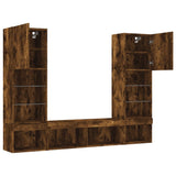 Mobili TV a Muro con LED 5pz Rovere Fumo in Legno truciolato