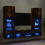 Mobili TV a Muro con LED 5pz Rovere Fumo in Legno truciolato