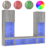 Mobili TV a Muro con LED 5pz Grigio Sonoma in Legno truciolato