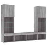 Mobili TV a Muro con LED 5pz Grigio Sonoma in Legno truciolato