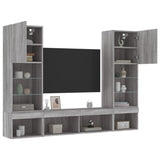 Mobili TV a Muro con LED 5pz Grigio Sonoma in Legno truciolato