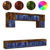 Mobili TV a Muro con LED 6pz Rovere Fumo in Legno truciolato