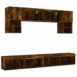 Mobili TV a Muro con LED 6pz Rovere Fumo in Legno truciolato