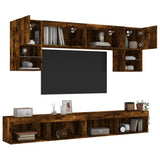 Mobili TV a Muro con LED 6pz Rovere Fumo in Legno truciolato