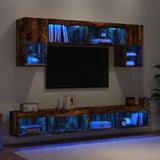Mobili TV a Muro con LED 6pz Rovere Fumo in Legno truciolato