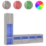 Mobili TV a Muro con LED 4pz Grigio Sonoma in Legno truciolato
