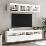 Mobili TV a Muro con LED 5pz Bianchi in Legno truciolato
