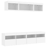 Mobili TV a Muro con LED 5pz Bianchi in Legno truciolato
