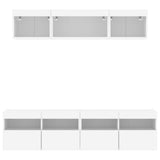 Mobili TV a Muro con LED 5pz Bianchi in Legno truciolato