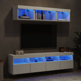 Mobili TV a Muro con LED 5pz Bianchi in Legno truciolato