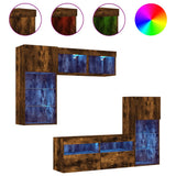 Mobili TV a Muro con LED 5pz Rovere Fumo in Legno truciolato