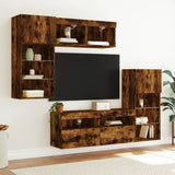 Mobili TV a Muro con LED 5pz Rovere Fumo in Legno truciolato