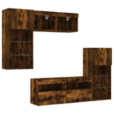 Mobili TV a Muro con LED 5pz Rovere Fumo in Legno truciolato