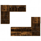 Mobili TV a Muro con LED 5pz Rovere Fumo in Legno truciolato