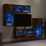 Mobili TV a Muro con LED 5pz Rovere Fumo in Legno truciolato