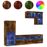 Mobili TV a Muro con LED 6pz Rovere Fumo in Legno truciolato
