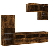 Mobili TV a Muro con LED 6pz Rovere Fumo in Legno truciolato