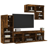 Mobili TV a Muro con LED 6pz Rovere Fumo in Legno truciolato