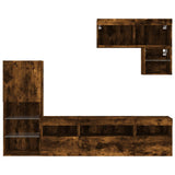 Mobili TV a Muro con LED 6pz Rovere Fumo in Legno truciolato