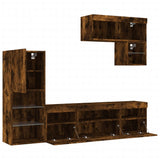 Mobili TV a Muro con LED 6pz Rovere Fumo in Legno truciolato