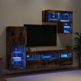 Mobili TV a Muro con LED 6pz Rovere Fumo in Legno truciolato