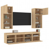 Mobili TV a Muro con LED 5pz Rovere Sonoma Legno truciolato